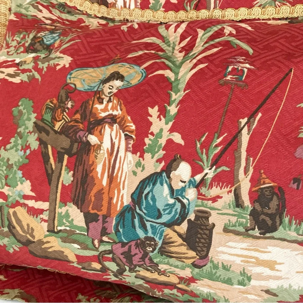Custom Made Vintage Wesley Mancini Asian Toile Singerie fabric Pillow Shams - Picture 6 of 16